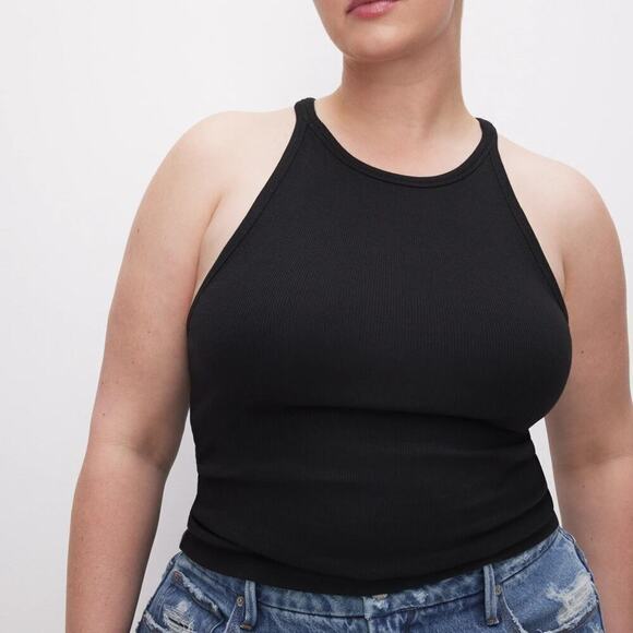 Good American Top Micro Rib Crewneck Sleeveless Racerback Tank Black NWT XL - Picture 1 of 10
